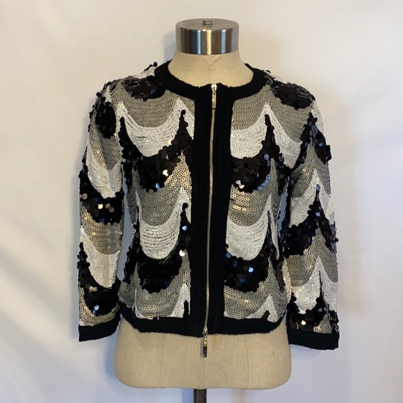 Michael Simon Jackets & Blazers - Michael Simon sequin black white grey sweater zipper jacket